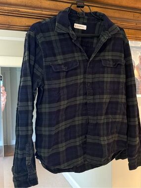 Lucky Brand Navy and Green Plaid Button-Down Shirt